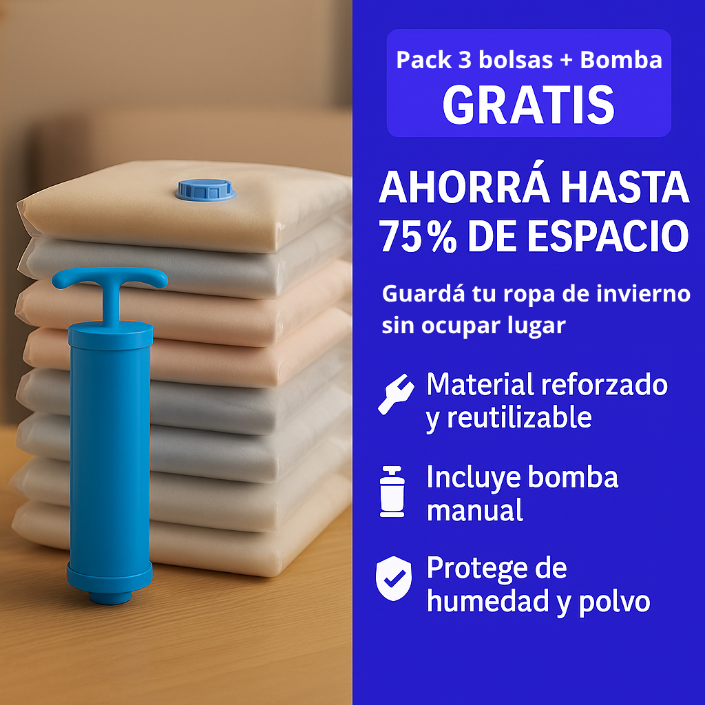 PACK DE 3 BOLSAS AL VACÍO MÁS BOMBA MANUAL DE REGALO