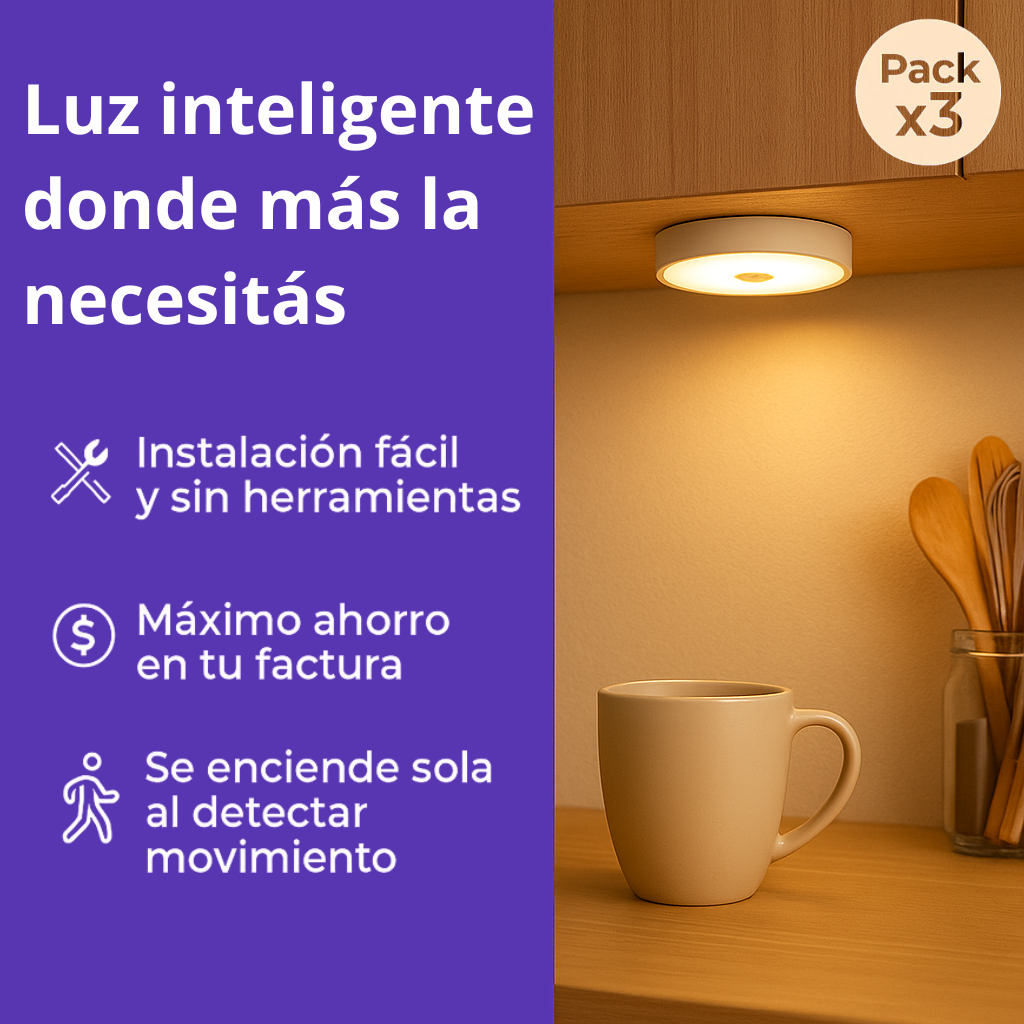 Pack X3 Luces LED recargables con sensor de movimiento