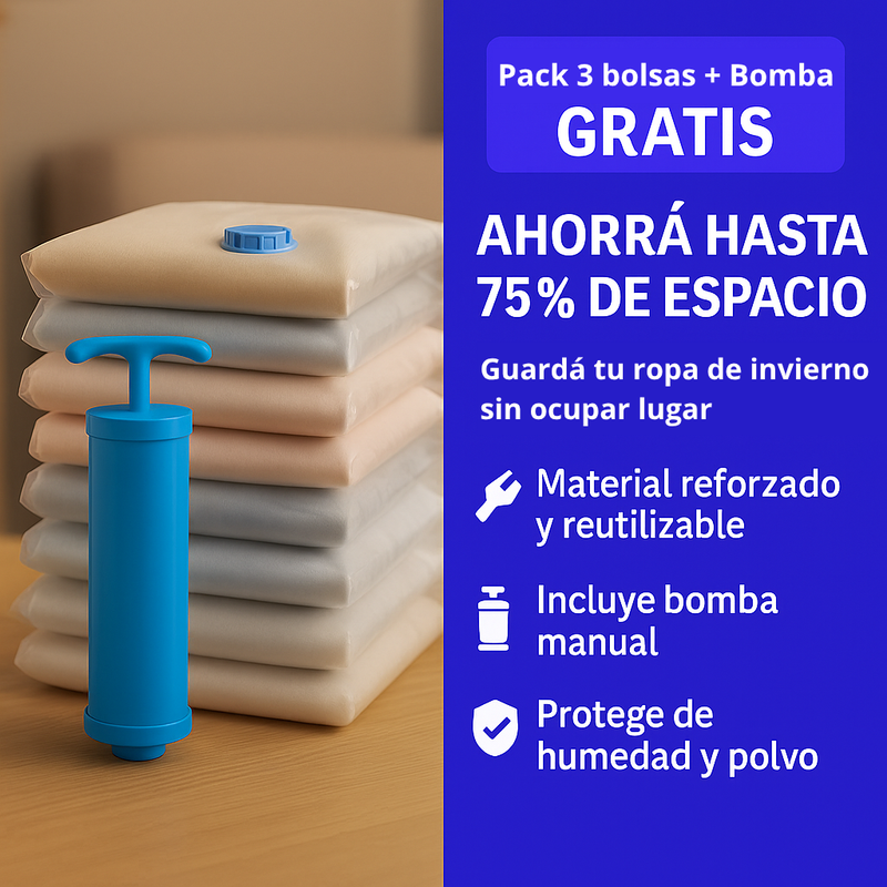 PACK DE 3 BOLSAS AL VACÍO MÁS BOMBA MANUAL DE REGALO