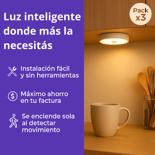 Pack X3 Luces LED recargables con sensor de movimiento